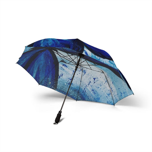 Blue Butterfly Foldable Umbrella — Semi-Automatic Compact Rain Umbrella