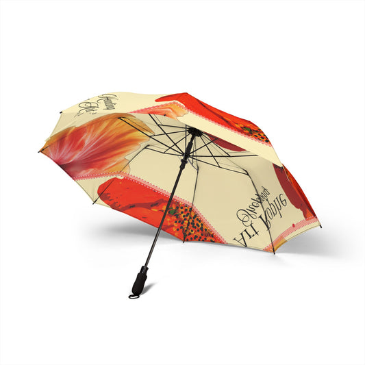 Foldable Umbrella – Red Floral Poppy Print, Semi-Automatic Compact Rain Umbrella