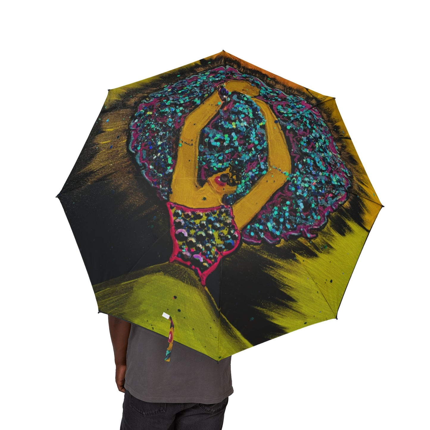 Foldable Umbrella - Vibrant Yellow Floral Burst Design (Semi-Automatic)