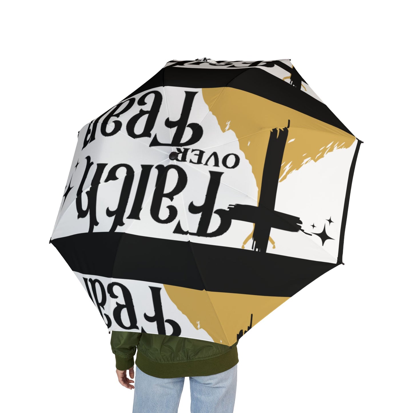 Foldable Umbrella – “Faith Over Fear” Compact Automatic Travel Umbrella
