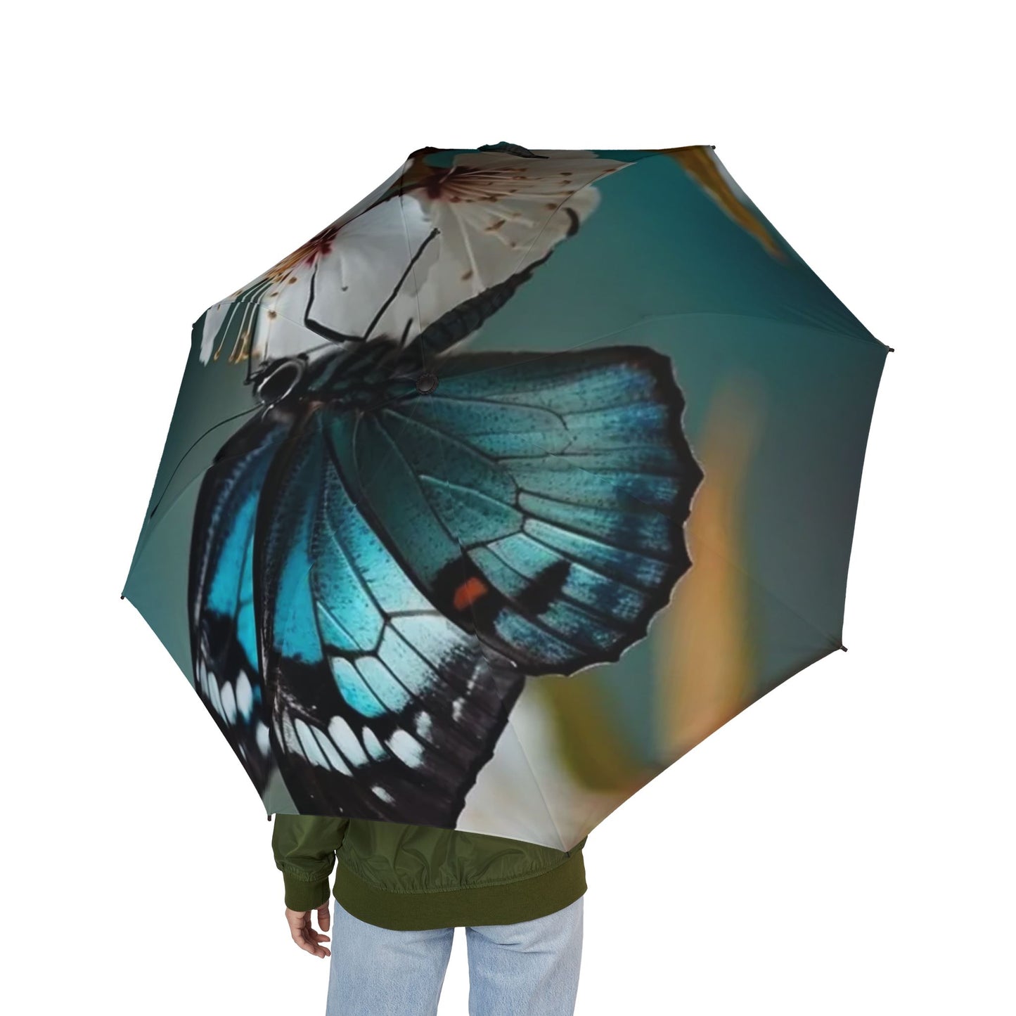 Butterfly Blossom Foldable Umbrella — Semi‑Automatic Compact Rain Parasol