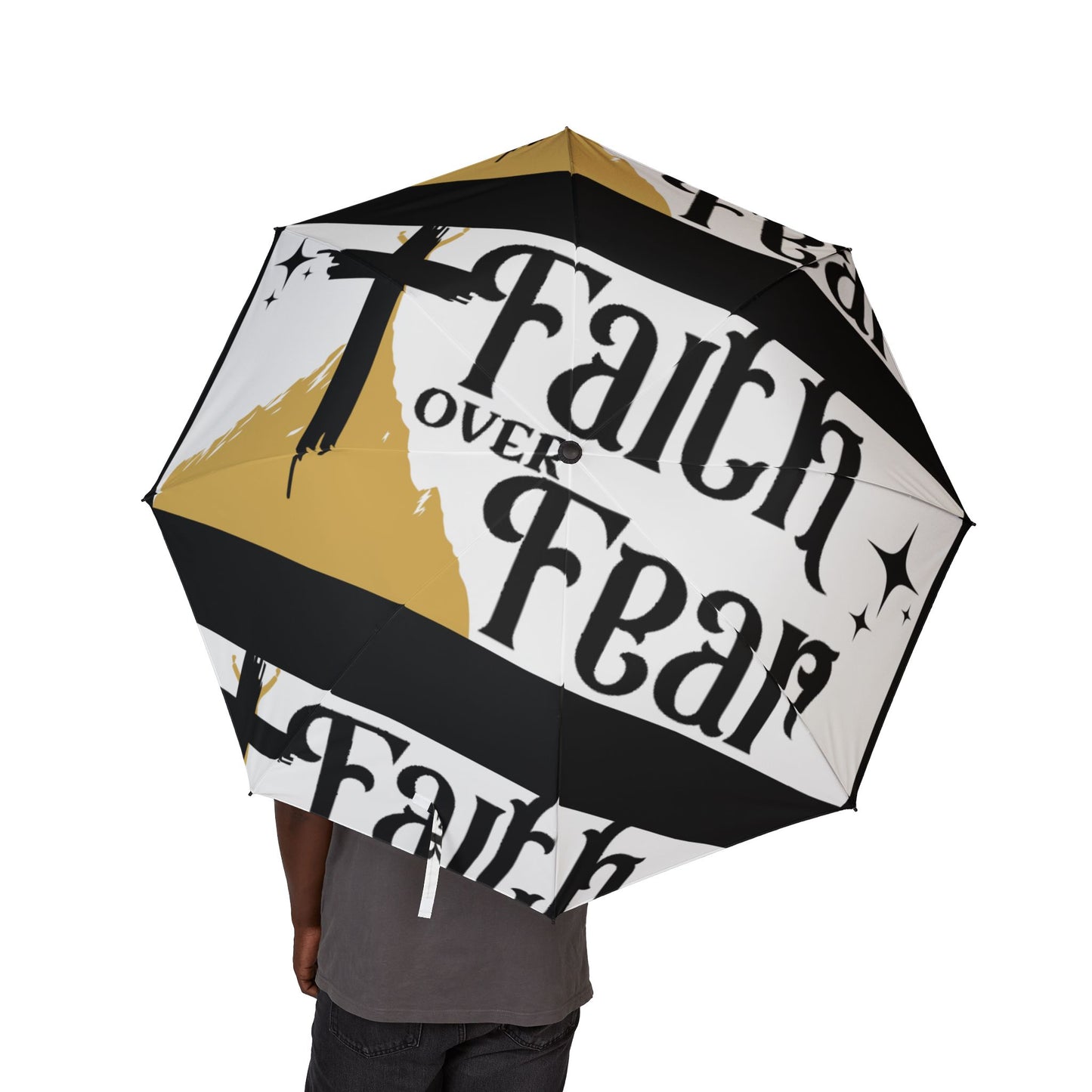 Foldable Umbrella – “Faith Over Fear” Compact Automatic Travel Umbrella