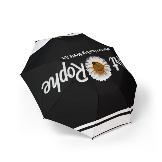 Foldable Daisy Umbrella — Semi-Automatic Compact Rain Umbrella with 'Where Healing Meets Art' Design
