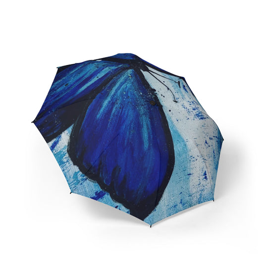 Blue Butterfly Foldable Umbrella — Semi-Automatic Compact Rain Umbrella