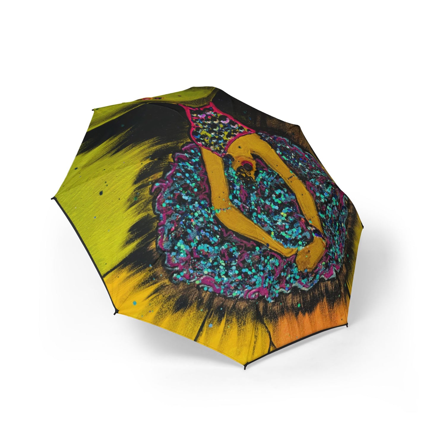 Foldable Umbrella - Vibrant Yellow Floral Burst Design (Semi-Automatic)