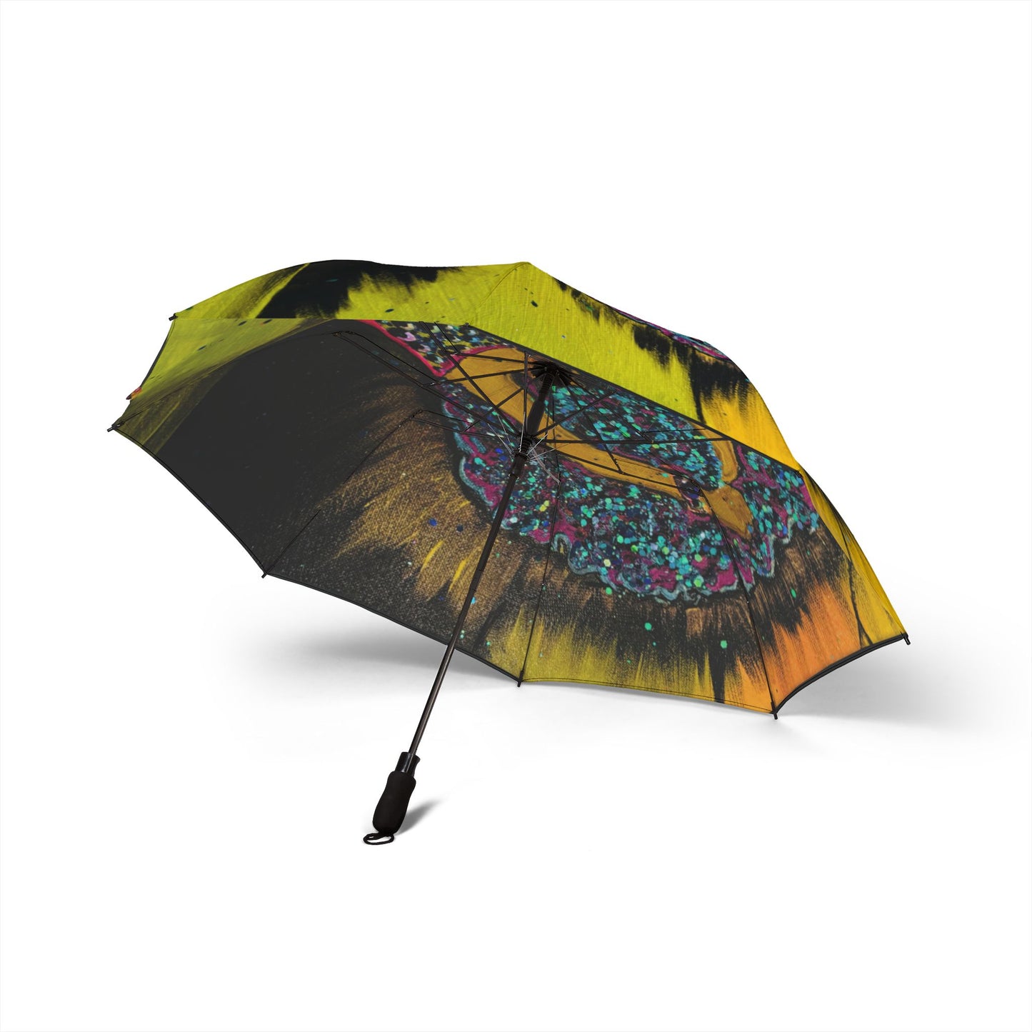 Foldable Umbrella - Vibrant Yellow Floral Burst Design (Semi-Automatic)
