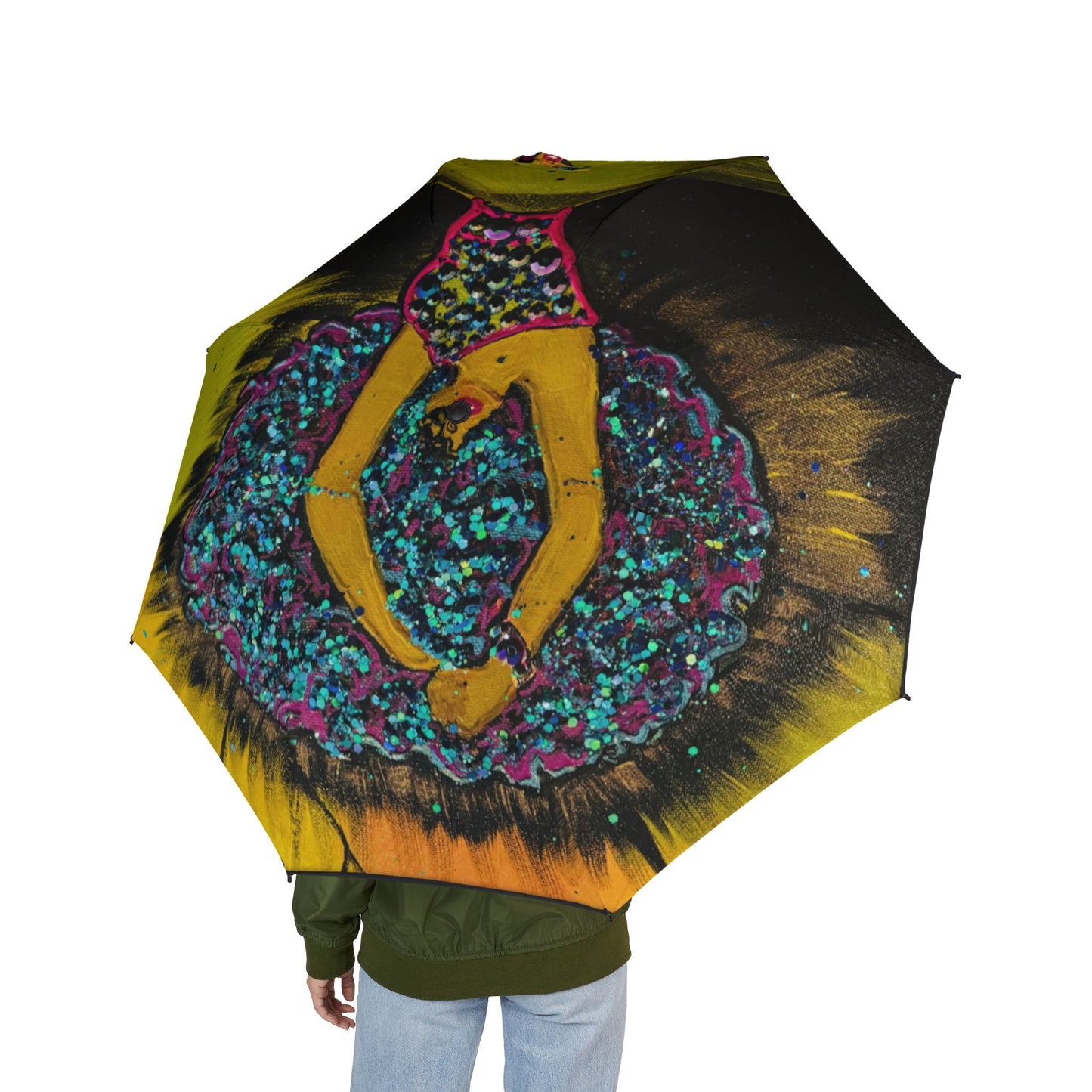 Foldable Umbrella - Vibrant Yellow Floral Burst Design (Semi-Automatic)